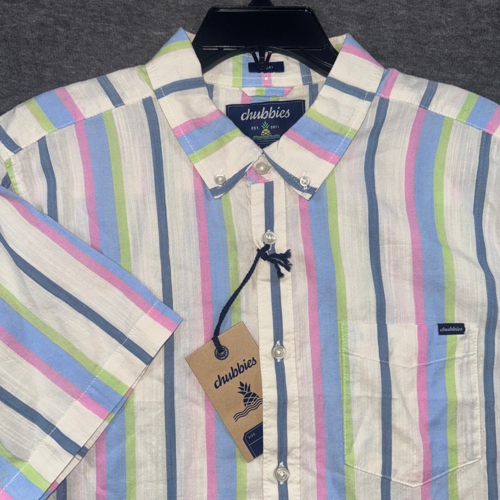 Chubbies The Soft Serve Resort Weave Friday Shirt Stripe Button Down Men XXL NEW